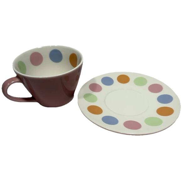 Starbucks Coffee Pink Polka Dot Cup & Saucer Set 12 oz‎ 2006 Pastel Dots Mug NEW - Picture 9 of 9